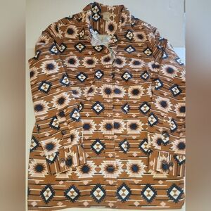 🔥🔥DULUTH TRADING CO BROWN AZTEC WESTERN WEAR MENS BUTTON UP SHIRT SZ L EUC